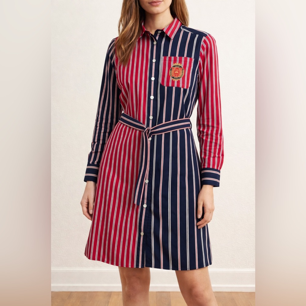 NEW Brooks Brothers Red and Blue Striped Long Sleeve Dress